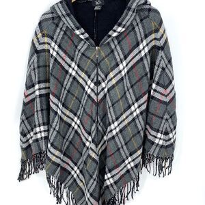 Hot in Hollywood Plaid Zip up Poncho Cape One Size